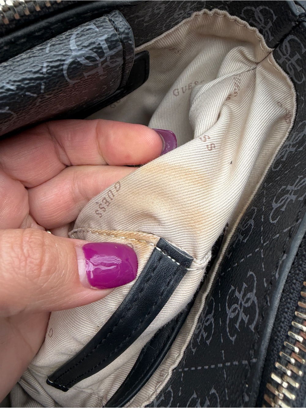 Guess Black Logo Satchel Crossbody Bag | Silver Hardware | Structured Purse - Picture 5 of 15